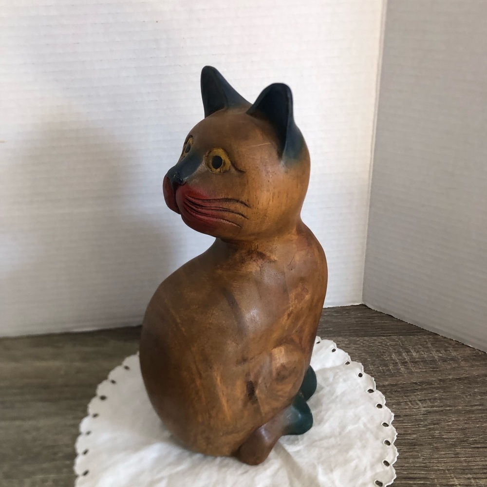 Hand Carved Wooden Cat Figurine